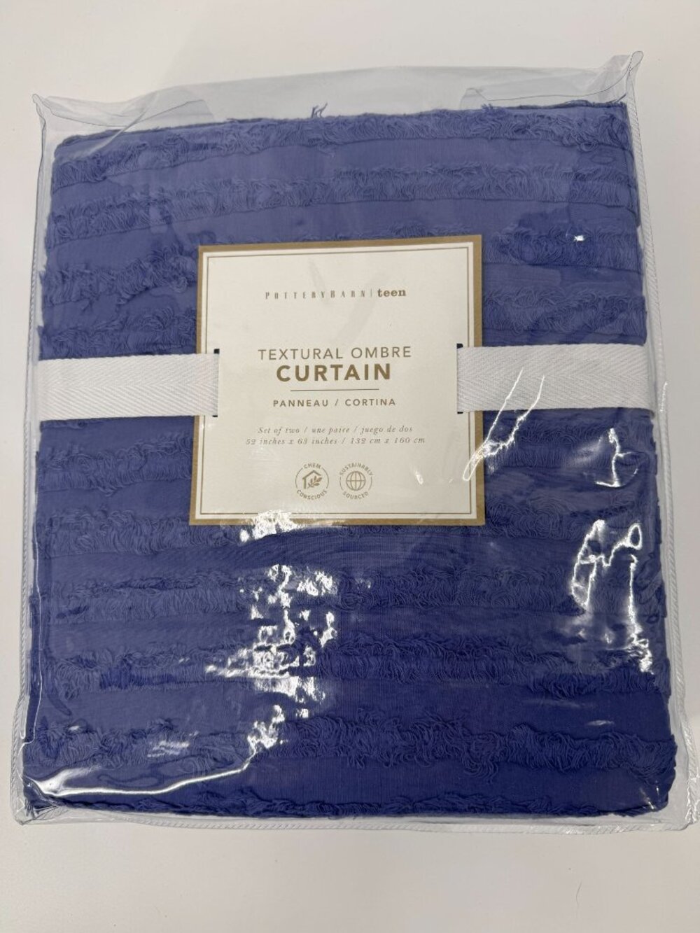 Pottery Barn Teen Textural Ombre Curtains 52" X 63" Set Of 2 Blue Ombre Design 1 - Picture 4 of 6